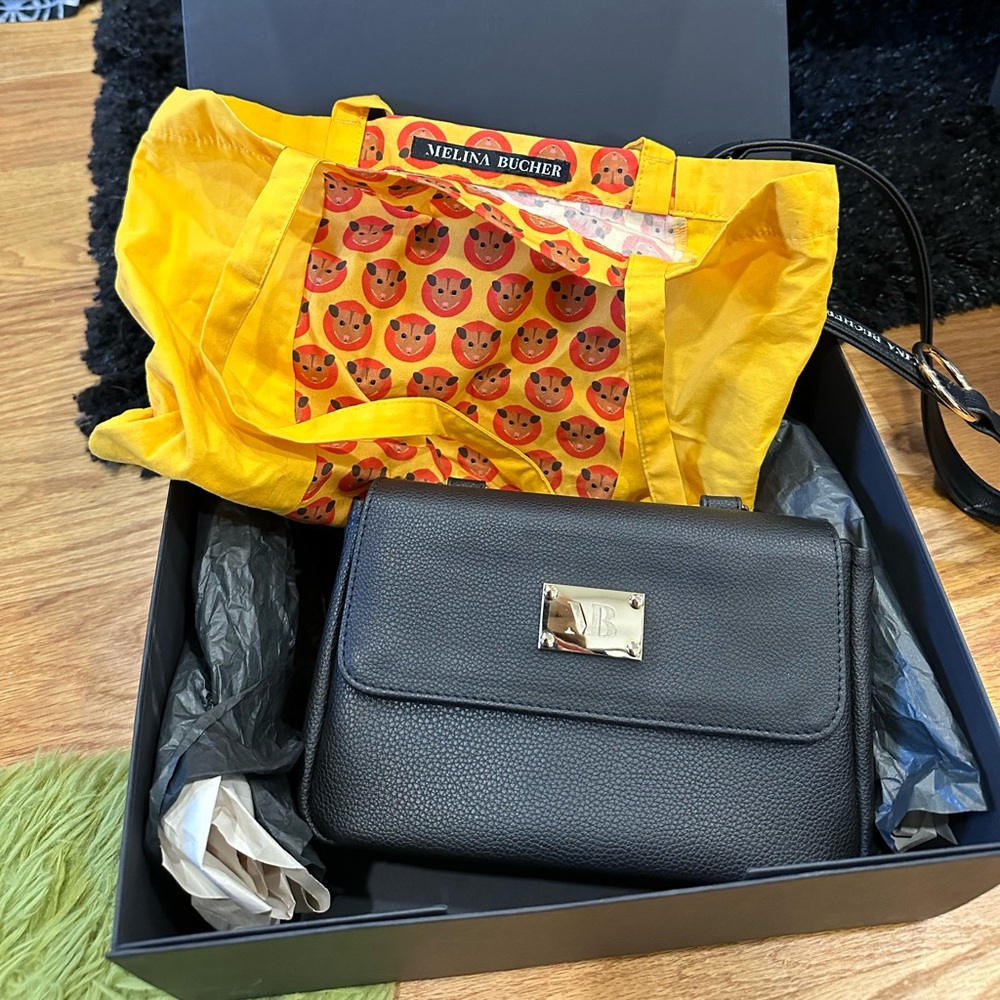 Melina Bucher Trudy black vegan leather handbag with shoulder strap